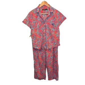 Lauren Ralph Lauren Paisley Short Sleeve Capri Pajamas Set Size Medium